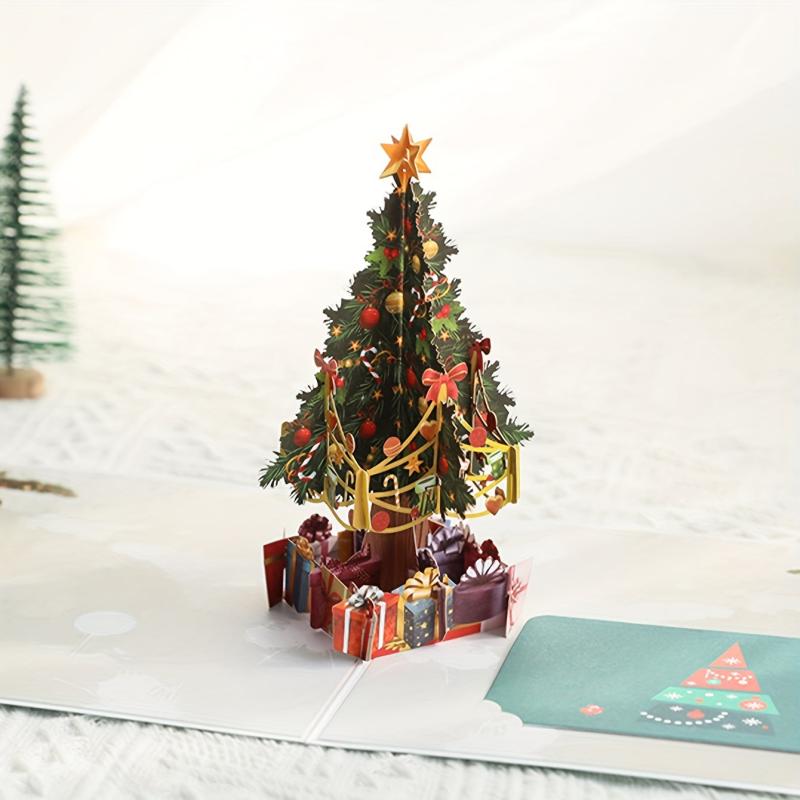 1pc 3D Christmas Tree Postcard Small Card Paper Carved Cartoon Card