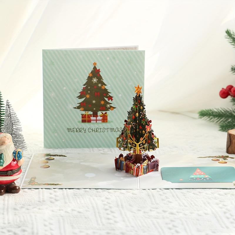 1pc 3D Christmas Tree Postcard Small Card Paper Carved Cartoon Card
