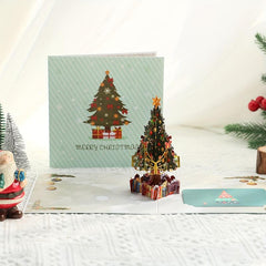 1pc 3D Christmas Tree Postcard Small Card Paper Carved Cartoon Card
