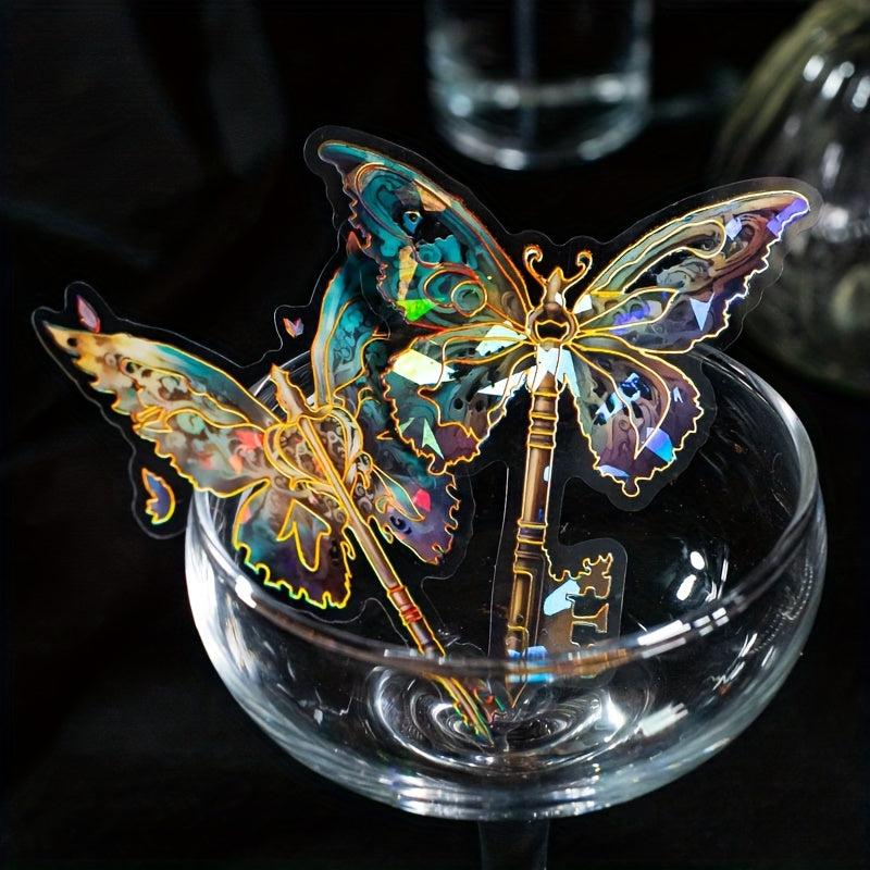 10sheets Ice Crystal Golden Butterfly Waterproof Stickers Pack