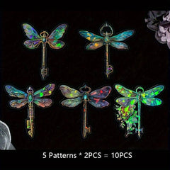10sheets Ice Crystal Golden Butterfly Waterproof Stickers Pack