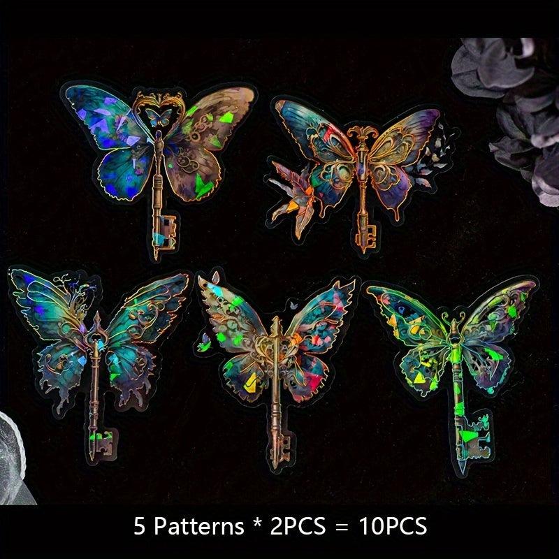 10sheets Ice Crystal Golden Butterfly Waterproof Stickers Pack