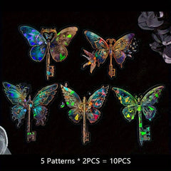 10sheets Ice Crystal Golden Butterfly Waterproof Stickers Pack