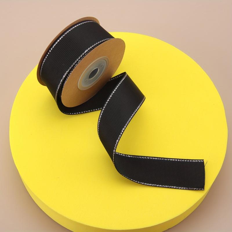9.14 Meter Silvery Edged Polyester Grosgrain Ribbon for Flower Gift Wrapping