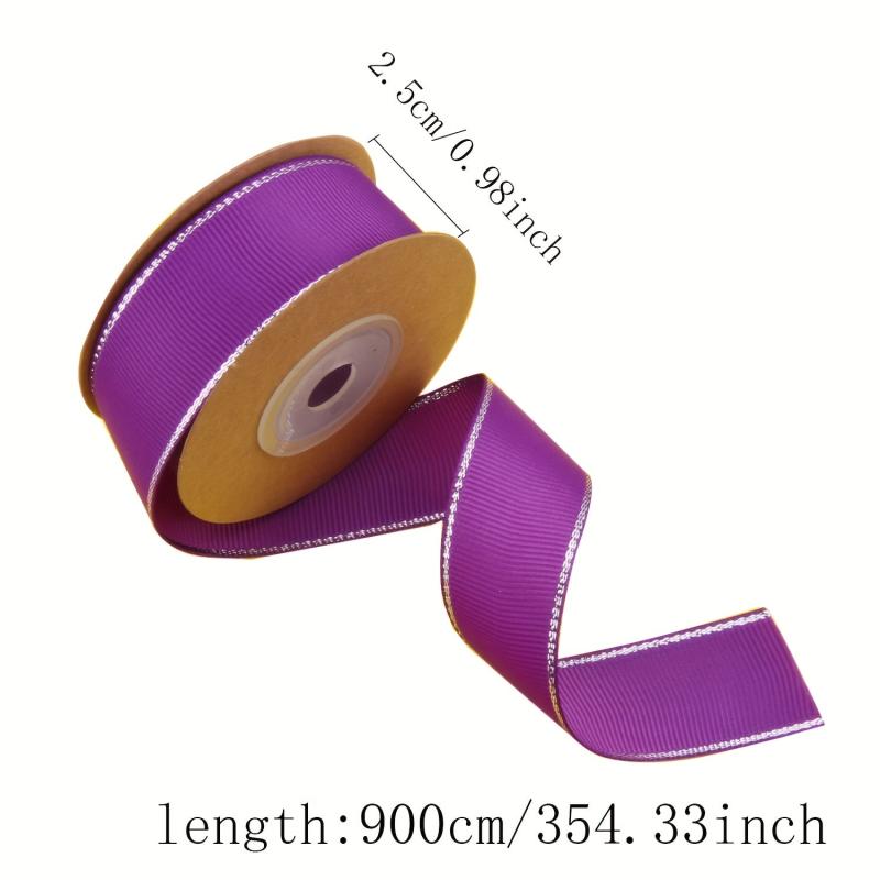 9.14 Meter Silvery Edged Polyester Grosgrain Ribbon for Flower Gift Wrapping