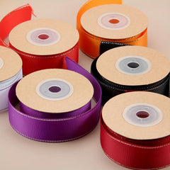 9.14 Meter Silvery Edged Polyester Grosgrain Ribbon for Flower Gift Wrapping