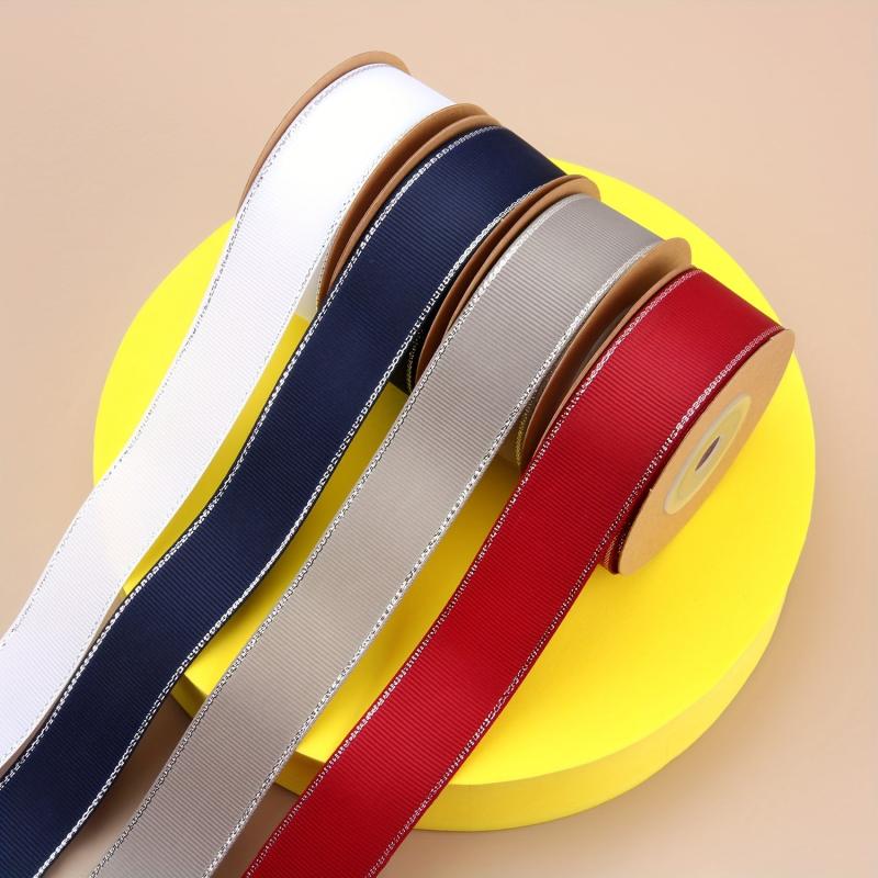 9.14 Meter Silvery Edged Polyester Grosgrain Ribbon for Flower Gift Wrapping