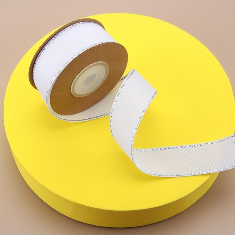 9.14 Meter Silvery Edged Polyester Grosgrain Ribbon for Flower Gift Wrapping