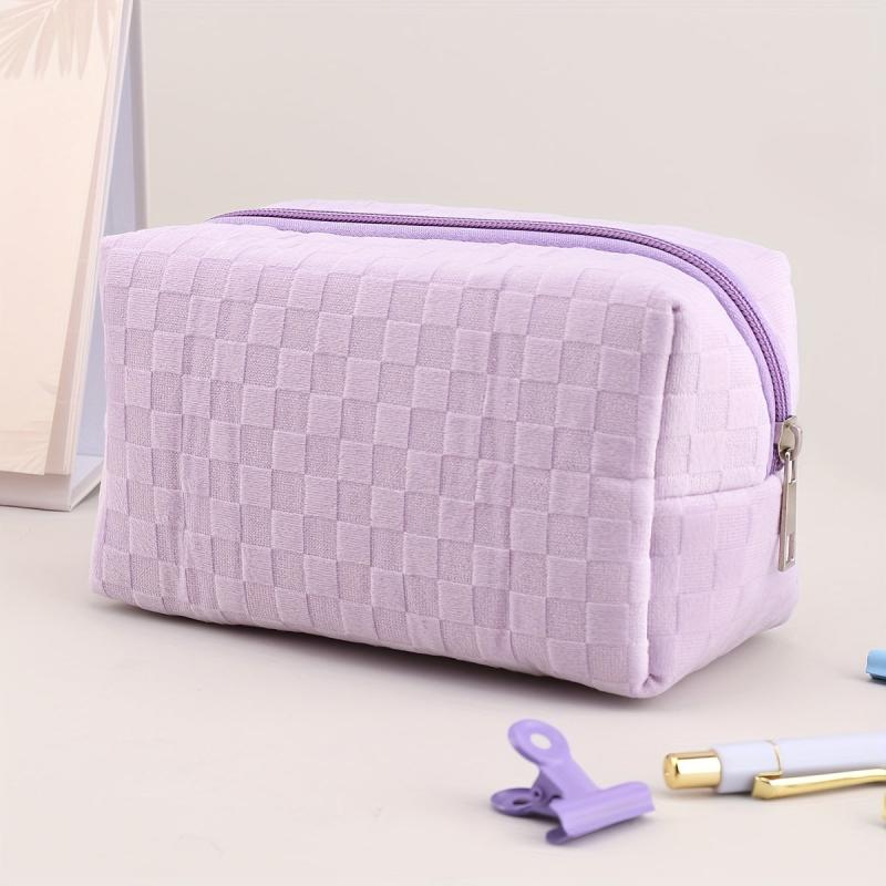 Large Capacity Plaid Pencil Case, Multifunctional Stationery Bag