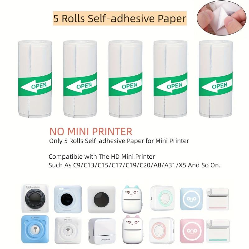 5 Rolls 57x25mm Thermal Self-adhesive Label Paper for Mini Printers