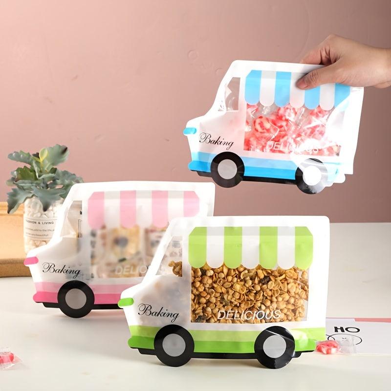 10pcs Bus Shaped Packaging Bag Candy Cookie Sealed Bag Gift Bag
