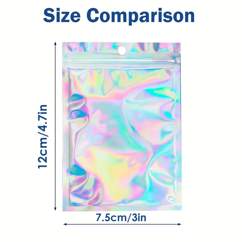 100pcs Mylar Holographic Resealable Bags Foil Pouch Ziplock Bags