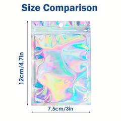100pcs Mylar Holographic Resealable Bags Foil Pouch Ziplock Bags