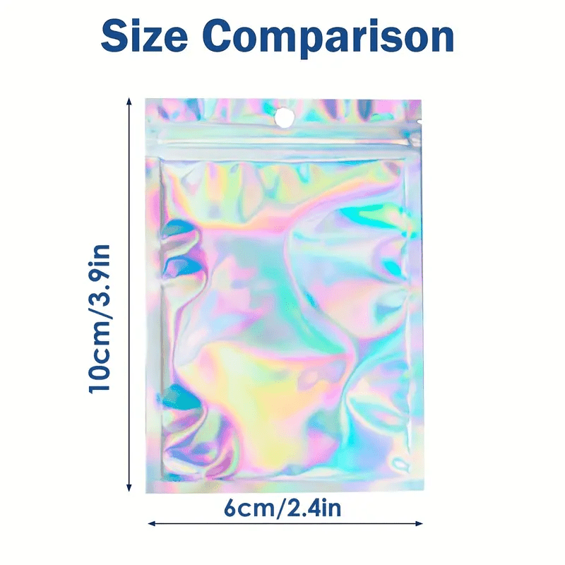 100pcs Mylar Holographic Resealable Bags Foil Pouch Ziplock Bags