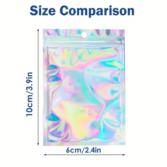 100pcs Mylar Holographic Resealable Bags Foil Pouch Ziplock Bags