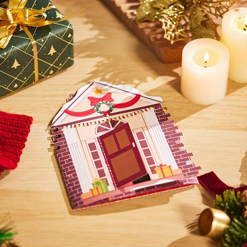 1pc Merry Christmas Pop Up Card Cat Party Greeting Card Holiday Paper Carved