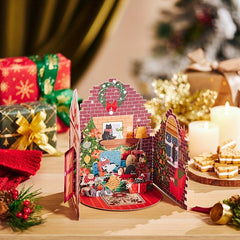 1pc Merry Christmas Pop Up Card Cat Party Greeting Card Holiday Paper Carved