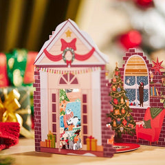 1pc Merry Christmas Pop Up Card Cat Party Greeting Card Holiday Paper Carved