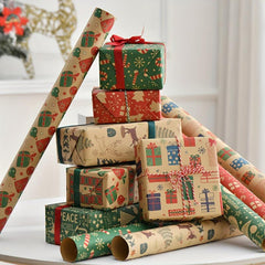 6pcs Christmas Wrapping Paper Retro Leather Paper Gift Packaging Paper