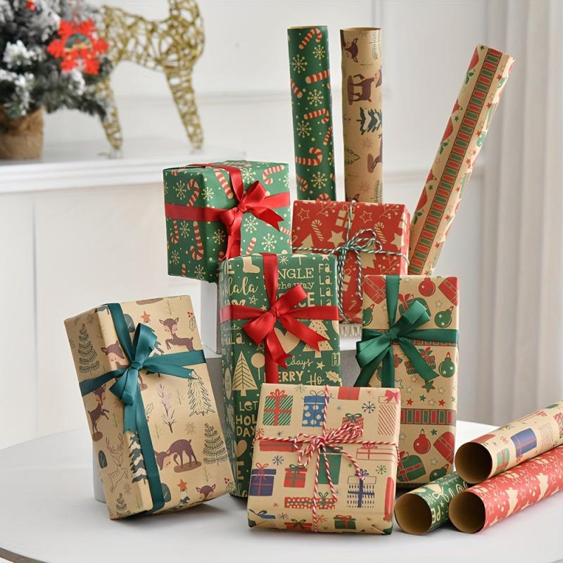 6pcs Christmas Wrapping Paper Retro Leather Paper Gift Packaging Paper