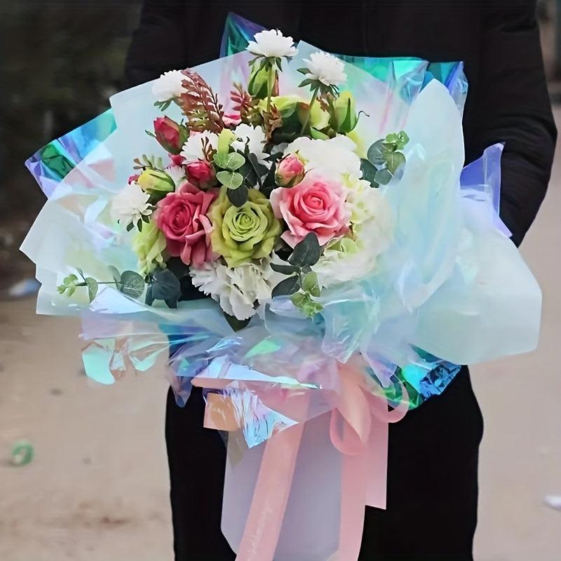 Thick Rainbow Holographic Flower Gift Wrapping Paper - 20 Sheets