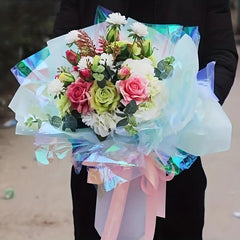 Thick Rainbow Holographic Flower Gift Wrapping Paper - 20 Sheets
