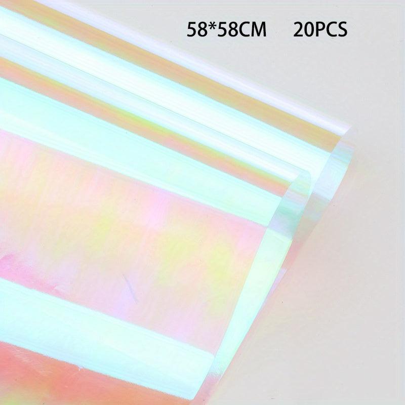 Thick Rainbow Holographic Flower Gift Wrapping Paper - 20 Sheets