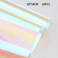 Thick Rainbow Holographic Flower Gift Wrapping Paper - 20 Sheets