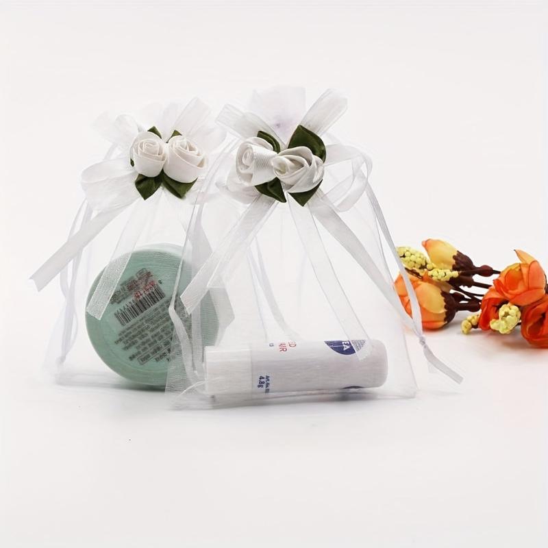 10pcs Rose Organza Gift Bags Wedding Jewelry Christmas Small Business Supplies