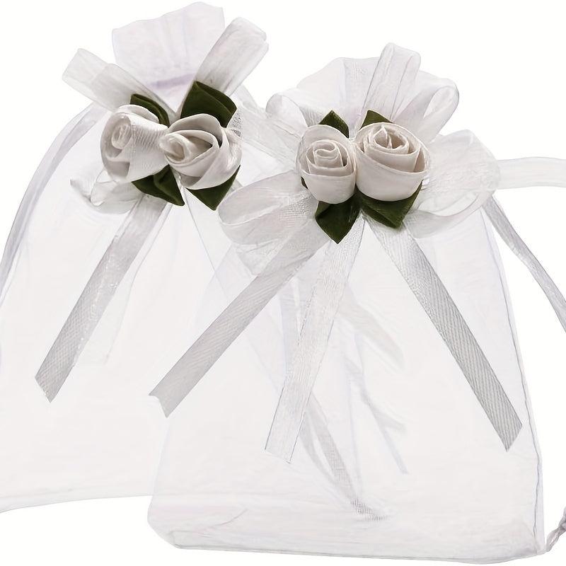10pcs Rose Organza Gift Bags Wedding Jewelry Christmas Small Business Supplies