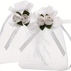 10pcs Rose Organza Gift Bags Wedding Jewelry Christmas Small Business Supplies