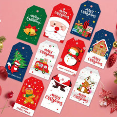 50pcs Creative Cartoon Christmas Gift Labels & Rope Merry Christmas Hang Tags