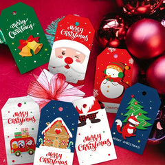 50pcs Creative Cartoon Christmas Gift Labels & Rope Merry Christmas Hang Tags