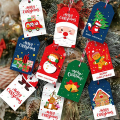 50pcs Creative Cartoon Christmas Gift Labels & Rope Merry Christmas Hang Tags