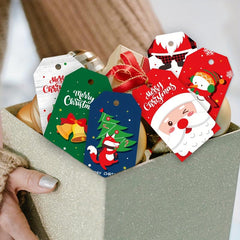 50pcs Creative Cartoon Christmas Gift Labels & Rope Merry Christmas Hang Tags