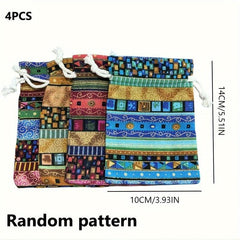 4pcs Reusable Egyptian Ethnic Style Burlap Jewelry Bags