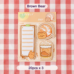 3pcs Cartoon Sticky Note Set Rabbit Bear School Supplies