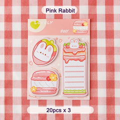 3pcs Cartoon Sticky Note Set Rabbit Bear School Supplies