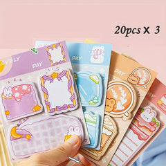 3pcs Cartoon Sticky Note Set Rabbit Bear School Supplies