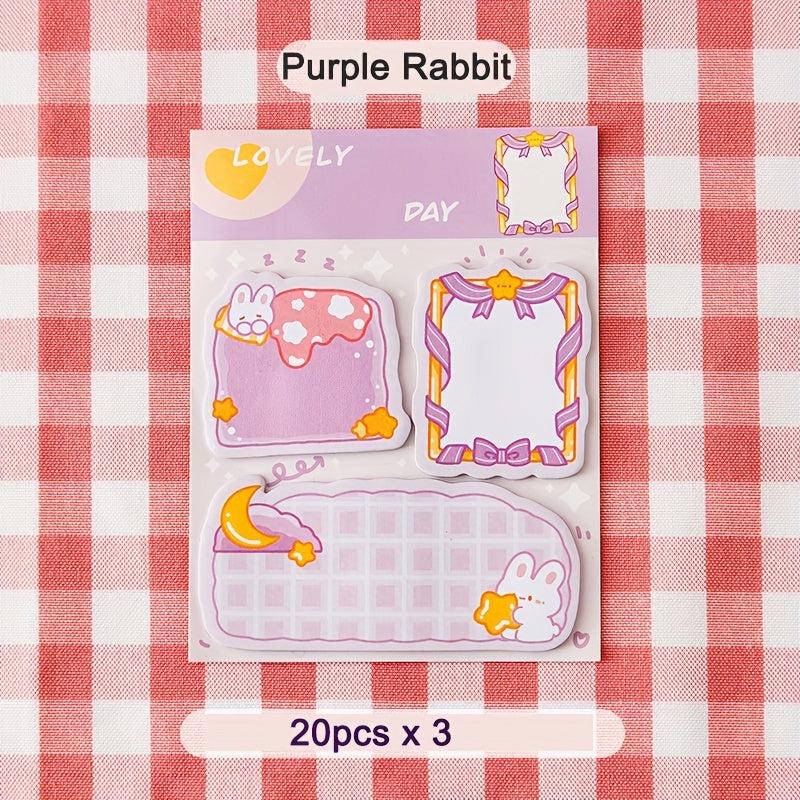 3pcs Cartoon Sticky Note Set Rabbit Bear School Supplies