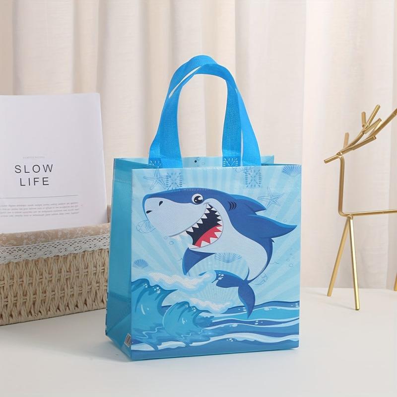 4pcs Waterproof Shark Birthday Gift Bags Reusable Handles Totes