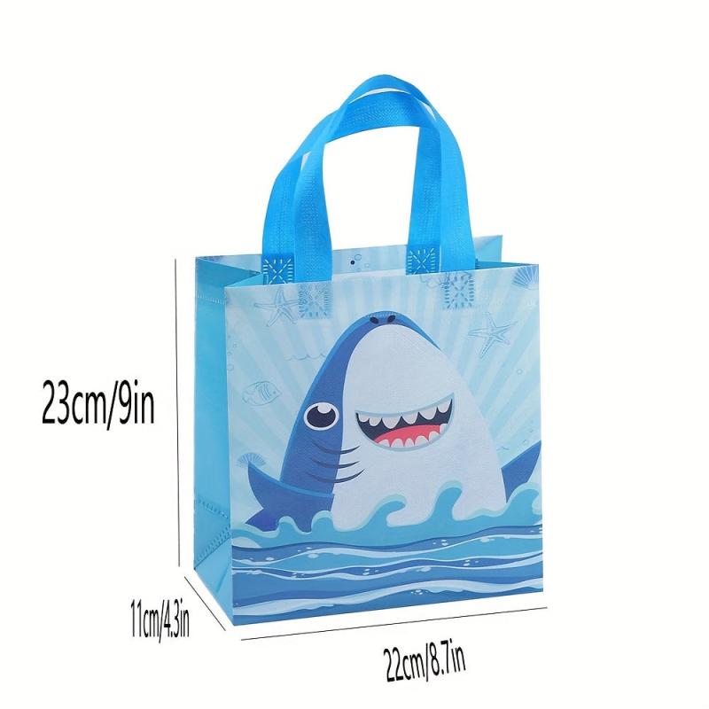 4pcs Waterproof Shark Birthday Gift Bags Reusable Handles Totes