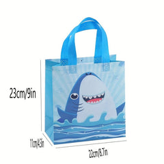 4pcs Waterproof Shark Birthday Gift Bags Reusable Handles Totes