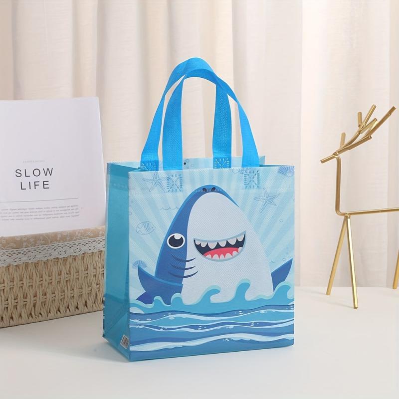 4pcs Waterproof Shark Birthday Gift Bags Reusable Handles Totes