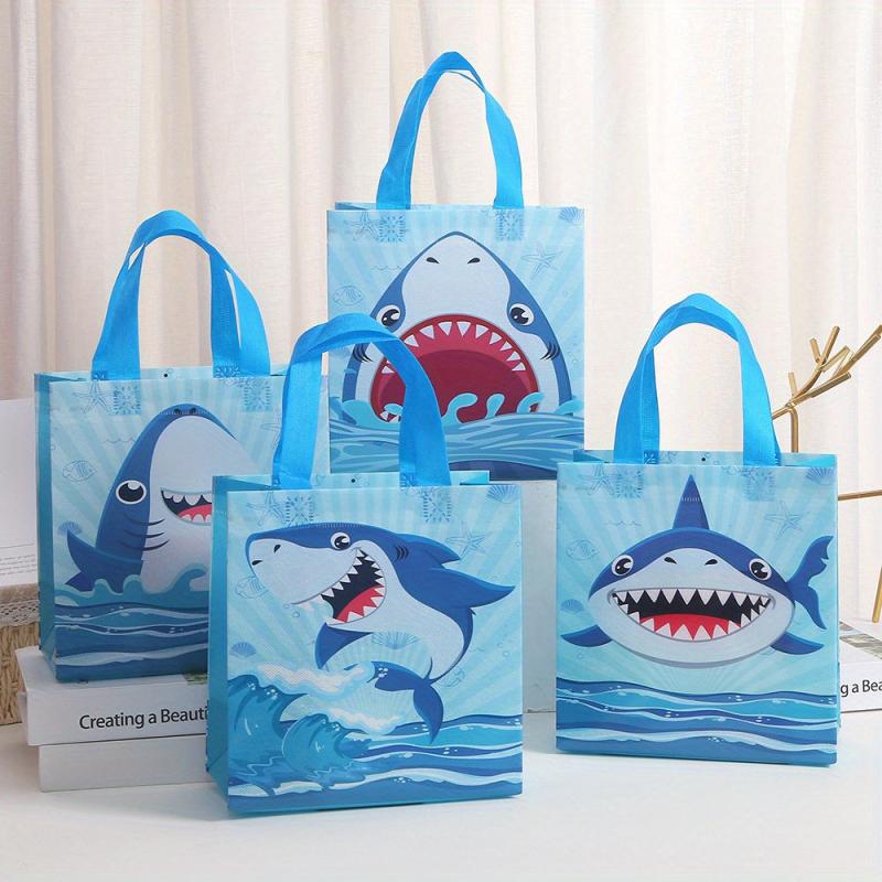 4pcs Waterproof Shark Birthday Gift Bags Reusable Handles Totes