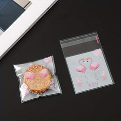100pcs Flamingo Print Candy Bag Biscuit Bag Small Gift Packaging Bag