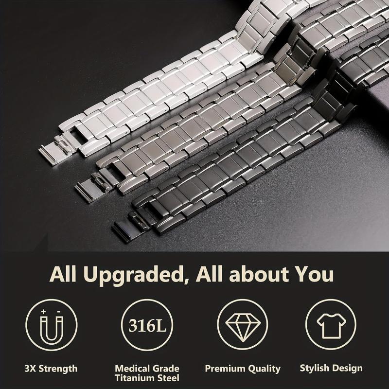 3pcs Magnetic Bracelets For Men Titanium Steel Ultra Strength 3 Rows Magnets