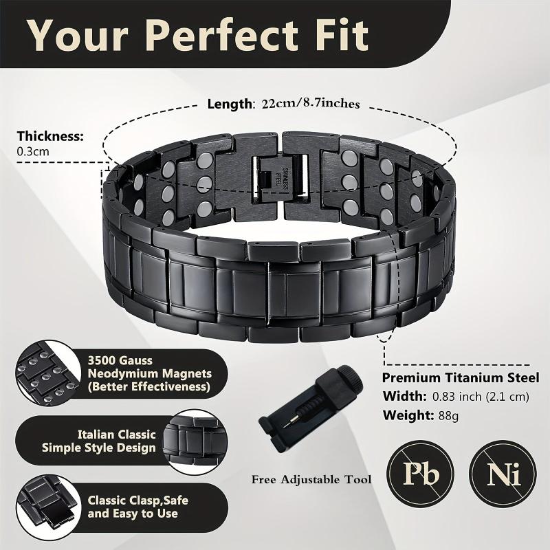 3pcs Magnetic Bracelets For Men Titanium Steel Ultra Strength 3 Rows Magnets