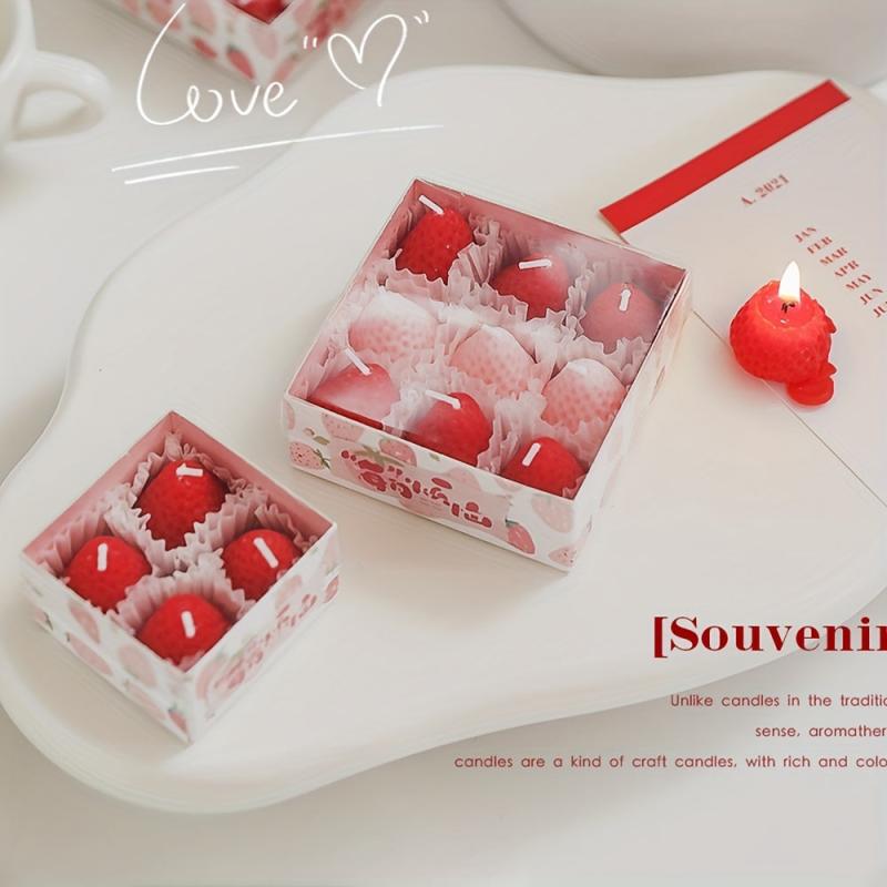 9pcs Strawberry Scented Candles in Creative Box Aromatherapy Soy Wax Decor
