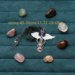 Chakra Stones Angel Wing Pendant Necklace Reiki Healing